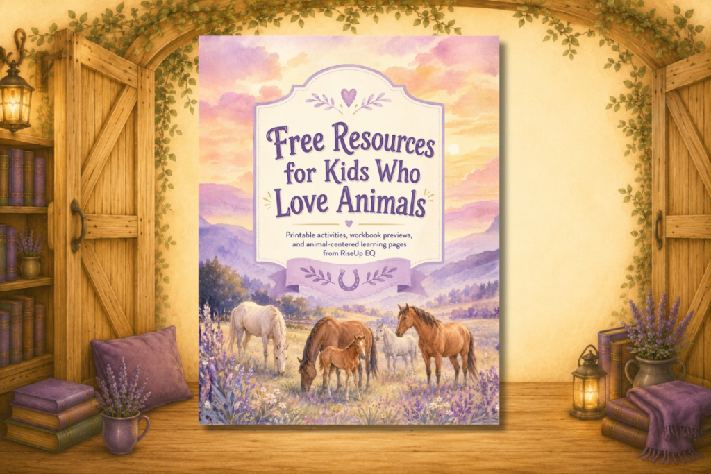 Free Resources for Kids Who Love Animals feature image with animal-centered resource cover in a warm barn setting.